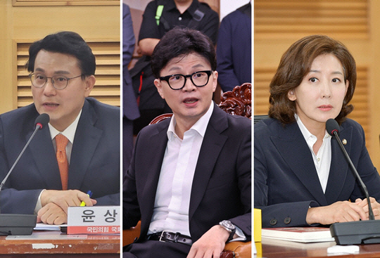 왼쪽부터 국민의힘 당권주자였던 윤상현 의원, 한동훈 현 당대표, 나경원 의원.<윤상현·나경원 국회의원 페이스북 사진·연합뉴스 사진 갈무리>